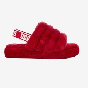 NWOT Ugg Samba Red Fluff Yeah Slides Size 4 Kids